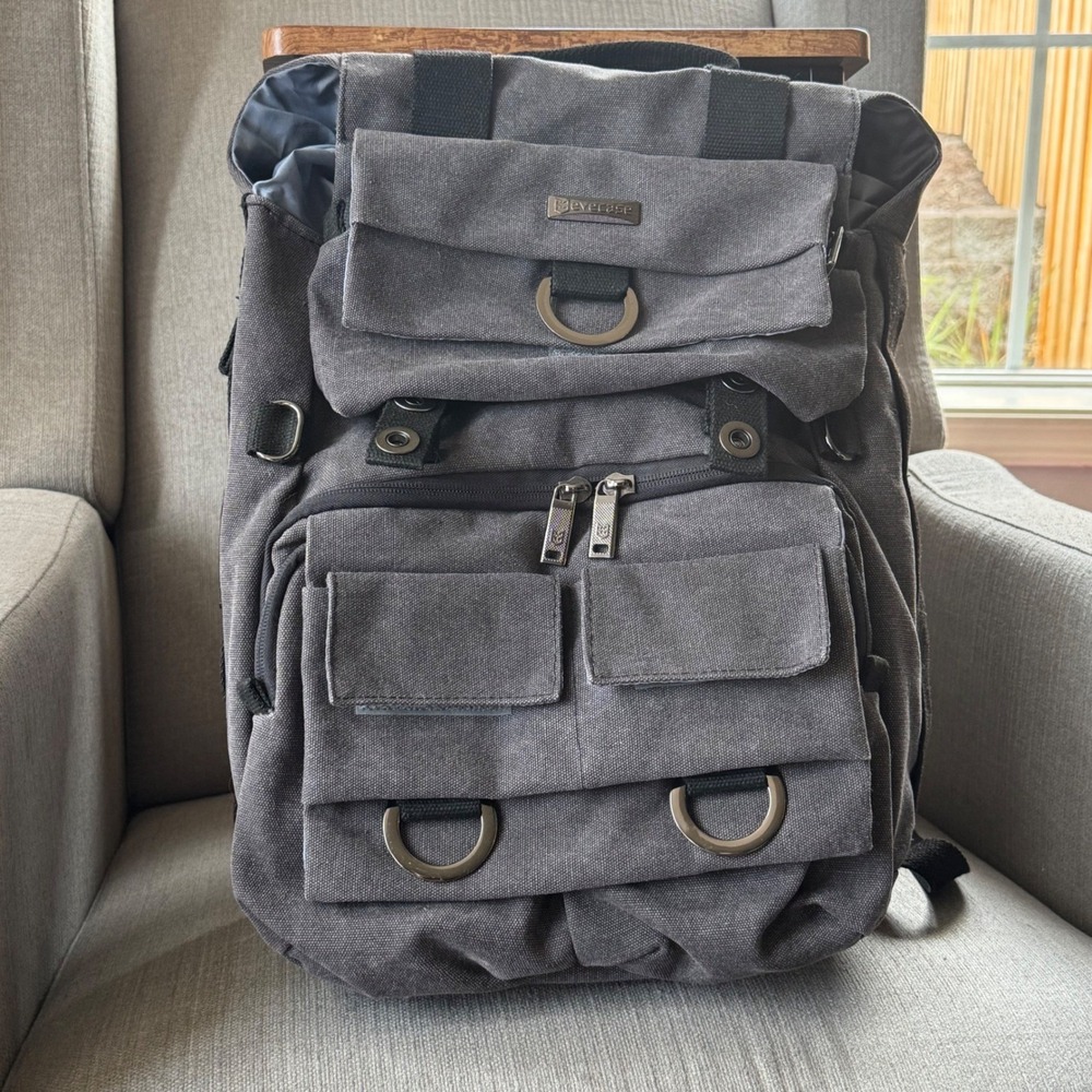 Evecase Canvas DSLR Laptop Backpack Charcoal Grey Tactical Multi-Pocket Bag